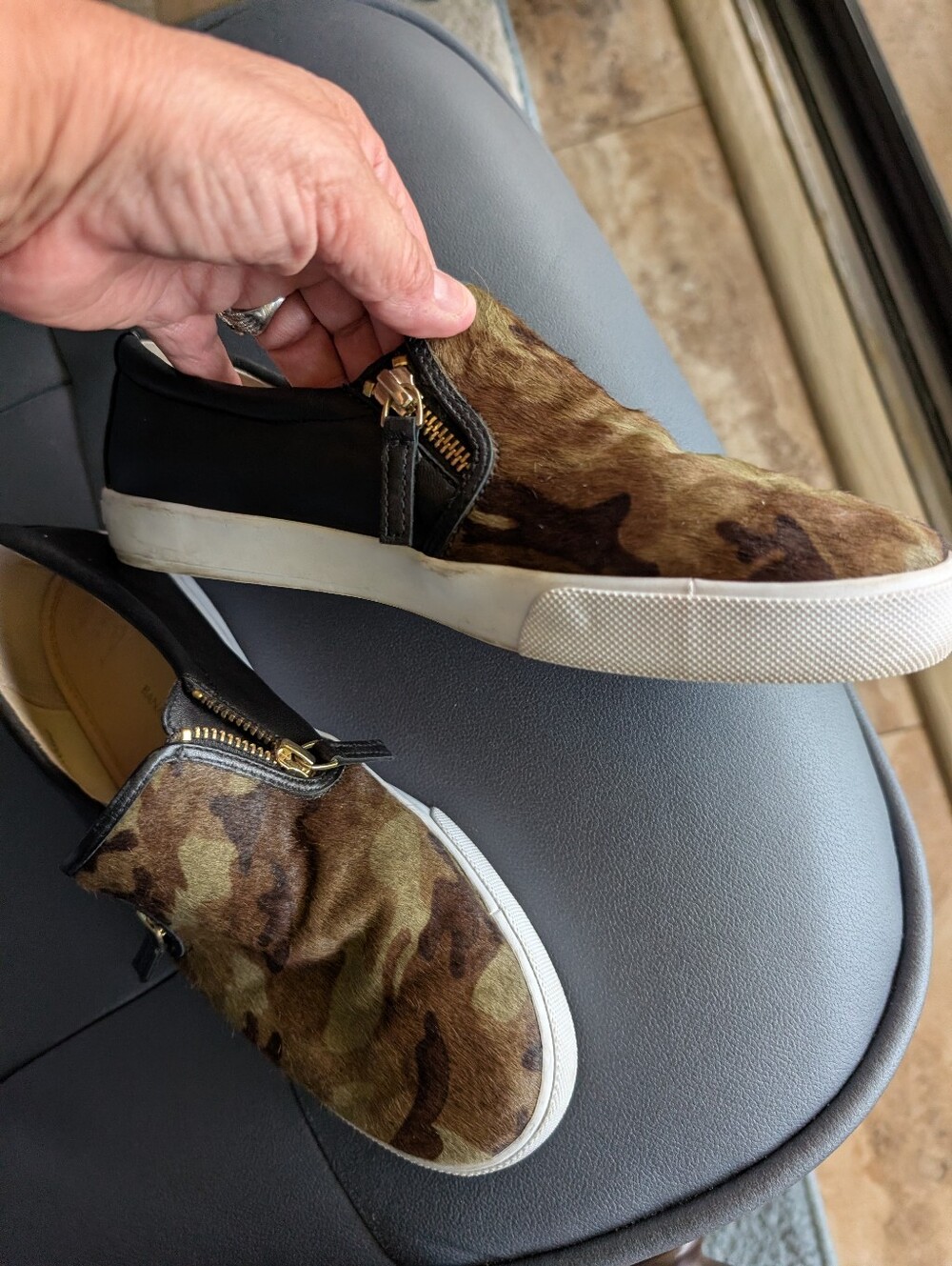 Banana Republic Womens Camouflage Fur Slip-On Sneaker with Side Zip